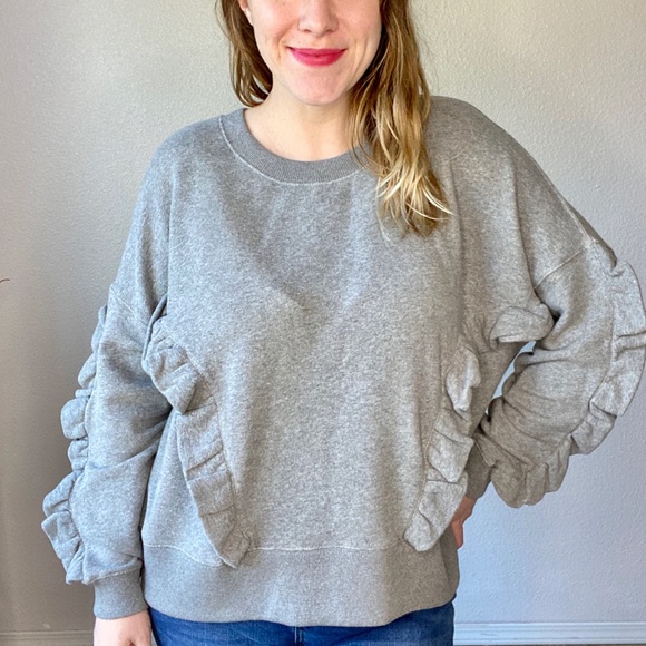Madewell Sweaters - Madewell Miles NWT Gray Ruffle Sweatshirt Large